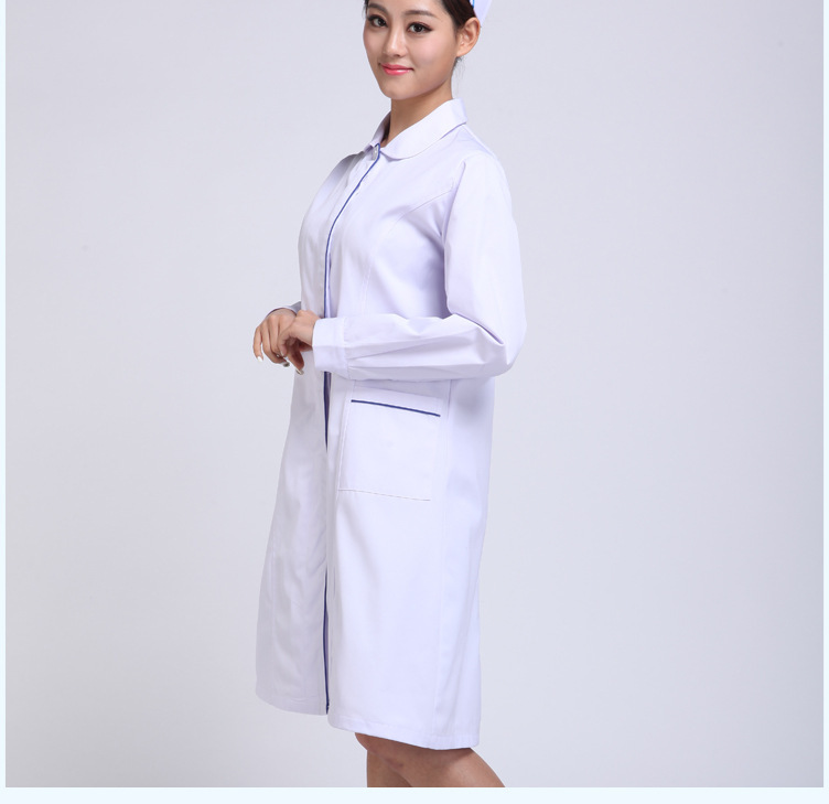護士服冬裝娃娃領白色加藍邊 長袖醫生服護士服白大褂